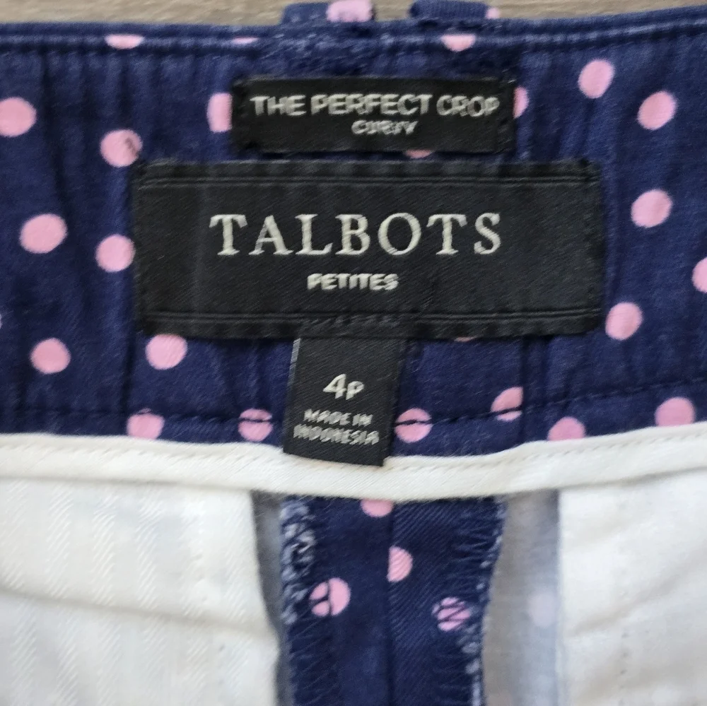Talbots The Perfect Crop Curvy Size 4P Polka Dot Navy Pink Coastal Nautical